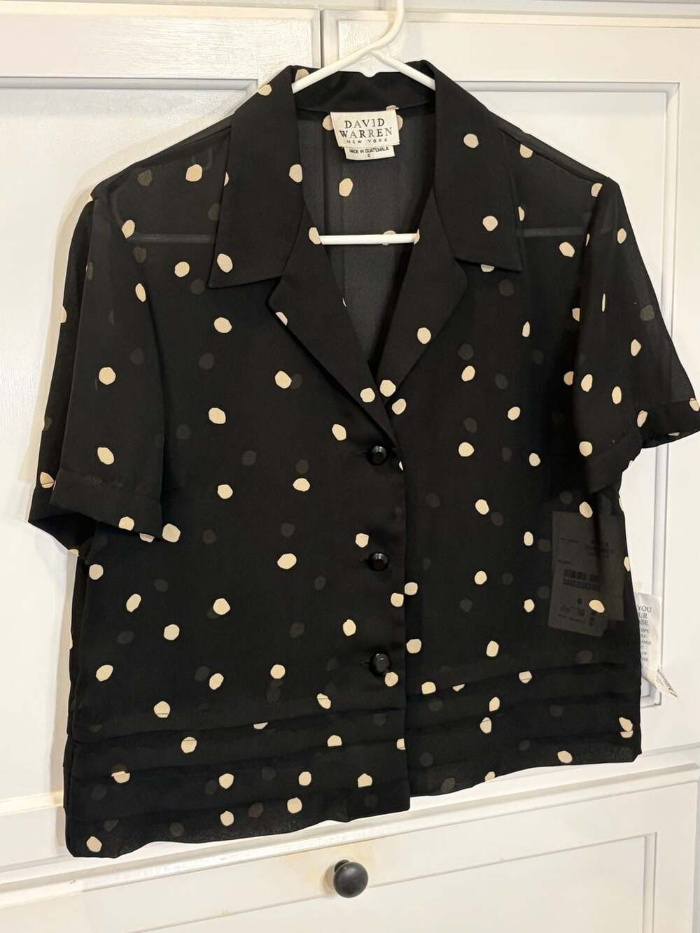 NWT Vintage David Warren NY Blouse Size 8 Black Polka Dot Sheer Deadstock